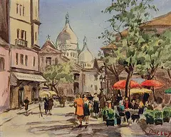 Gemma De Aloisio, Untitled - Paris Street Scene, oil on canvas board