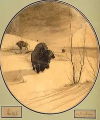 John Innes, Untitled - Buffalo on the Prairie, ink on paper