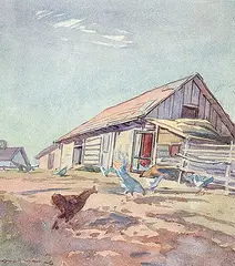 William Maltman, Untitled - Chickens at Feed in our Yard, Winnipeg, 1926, watercolour on paper