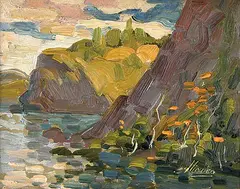 Mario Mauro, Untitled - Gaspe Coastal Scene, oil on masonite