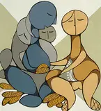Daphne Odjig, Husking Corn #114/125, 1981, colour silkscreen on paper