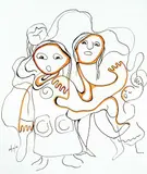 Daphne Odjig, Untitled - Family Figures, 1978, ink and watercolour on paper
