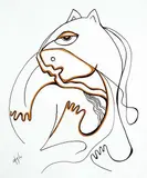 Daphne Odjig, Feline Woman, 1977, ink and watercolour on paper