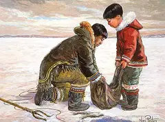 Nori Peter, Untitled - Fishing, acrylic on masonite