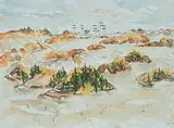Adeline Rockett, Battle River Series #16, Donalda, 1977, watercolour on paper
