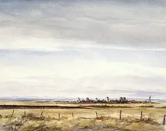 Untitled - Small Town, Southern Alberta by John Davenall Turner, watercolour on paper, sold Nov 1999