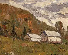 Tibor K. Thomas, Terme dans les Laurentides, oil on canvas board