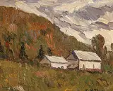 Tibor K. Thomas, Terme dans les Laurentides, oil on canvas board