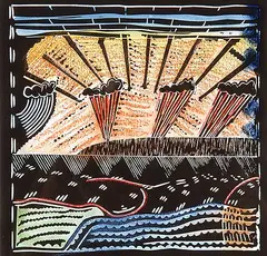 Richard Yates, View #2/20, 1978, hand coloured lino block on paper
