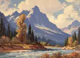 Roland Gissing, Autumn in the Mountains, Bow Valley, oil on paperboard