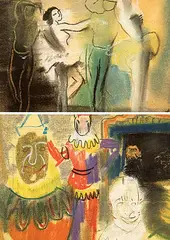 E. Eric Goldberg, PAIR OF DRAWINGS / Clowns - Dancers, pastel on paper
