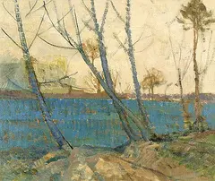 A. Y. Jackson, Untitled - Autumn at Etaples - Bare Trees by a River, France, 1912, oil on canvas