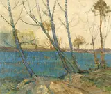 A. Y. Jackson, Untitled - Autumn at Etaples - Bare Trees by a River, France, 1912, oil on canvas