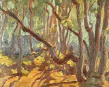 Untitled - Summer Woods by Illingworth Kerr, oil on paper board, sold May 1999