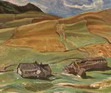 Kathleen Francis Pepper, Fields, Charlevoix, oil on masonite