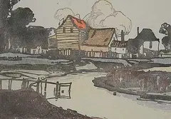 Country Landscape by Llewellyn Petley-Jones, 1931, colour wood block on paper, sold May 1999