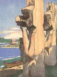 Walter J. Phillips, Siwash House Posts, Tsatsisnukomi, British Columbia #251, 1928, colour wood block on paper