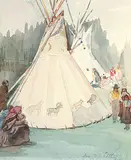 Ina D.D. Uhthoff, Untitled - Teepees and Families, watercolour on paper