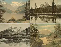 Fred Armbrister, GROUP OF FOUR PHOTOGRAPHES / Three Sisters, Castle Mountain, Bow Falls, Lake Louise, black and white photograph on paper