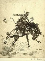 Charlie A. Beil, Untitled - Bronc Riding, etching on paper