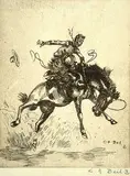 Charlie A. Beil, Untitled - Bronc Riding, etching on paper