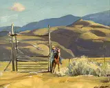 Peter Maxwell Ewart, Untitled - Opening the Gate, 1950, oil on masonite
