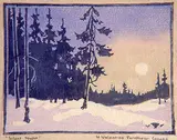 Silent Night by Hubert Valentine Fanshaw, colour relief print on paper, sold May 1999