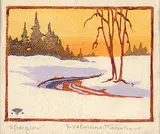 Afterglow by Hubert Valentine Fanshaw, colour relief print on paper, sold May 1999