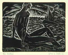 John Alexander Hall, The Bather, 1938, wood block on paper