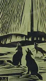 Illingworth Kerr, Untitled - Wolves Howling, lino block on paper