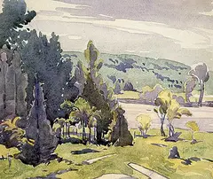 William Maltman, Panoramic Summer View, watercolour on paper