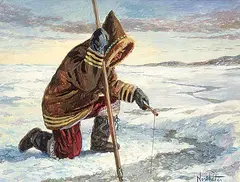 Nori Peter, Untitled - Jigging for Fish, acrylic on masonite
