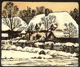 Hilda Mary Pemberton, Untitled - Urban Street Scene, two colour wood block on paper