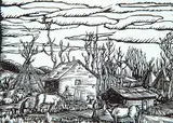 Clifford Foard Robinson, Indian Village, Morley, B.C. #B1/50, wood block on paper
