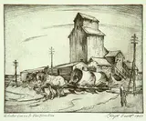 Lloyd Scott, Winter Comes to Dunfermline, 1947, etching on paper