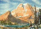 Margaret Shelton, Mount Ball, 1948, lino block in seven colours on paper