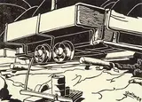 Margaret Shelton, Mine Car, 1939, lino block on paper