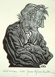 James Agrell Smith, Old Woman #10/50, wood block on paper