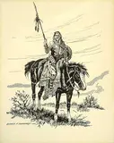 Gerald T. Tailfeathers, Untitled - Indian Brave with Coat, 1960, ink on paper