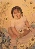 Annora Brown, Untitled - Child with Flowers, pastel on paper