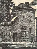 Paul Archibald Octave Caron, Old Shop, Place Viger, Montreal, 1926, colour wood block on paper