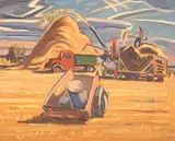Edward S. Faiers, Untitled - Threshing Team, 1949, oil on board