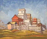 Edward S. Faiers, Untitled - Southern Alberta Grain Elevators, 1949, oil on hard board