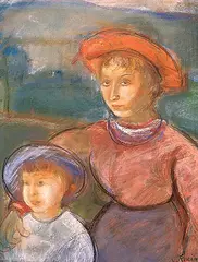 Lillian Freiman, Untitled - Lady and Child, pastel on paper