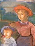 Lillian Freiman, Untitled - Lady and Child, pastel on paper