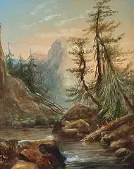 Samuel C. Hawksett, Untitled - Mountain River, oil on paper board