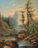 Samuel C. Hawksett, Untitled - Mountain River, oil on paper board