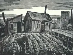 Canadian Homes and Gardens #32/50 by Leonard Hutchinson, lino block on paper, sold Nov 1998