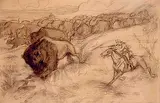 Henri Julien, The Buffalo Hunt, 1874, graphite on paper