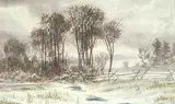 Thomas Mower Martin, Landscape - Snowy Winter Day with Trees and Fence